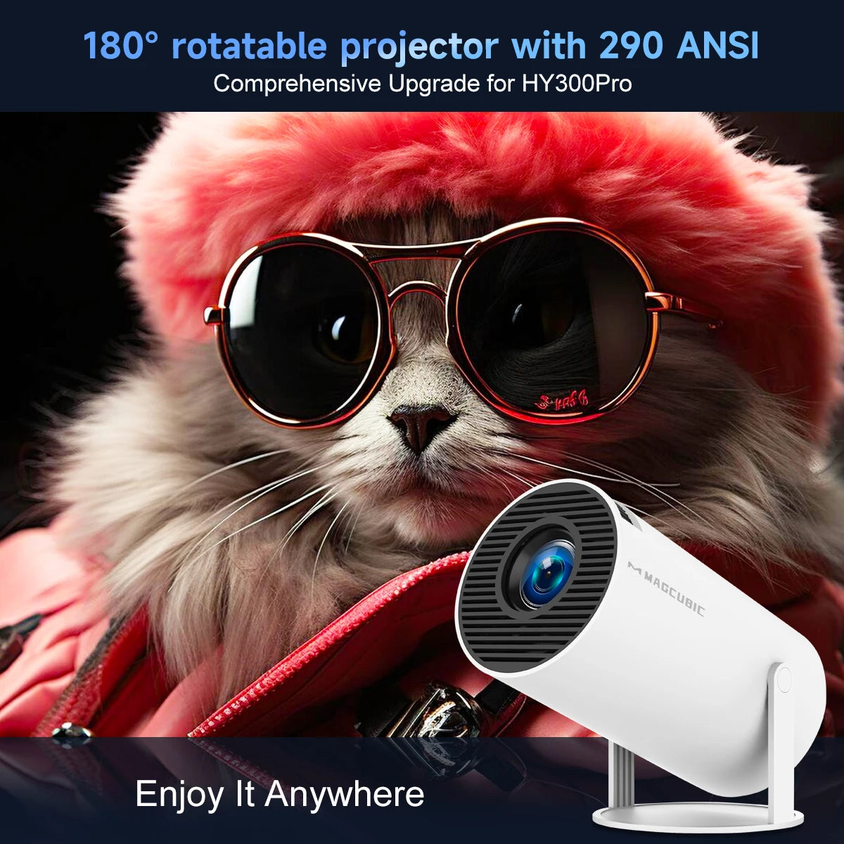 Magcubic Projector Android11 4K 1280*720P HY300 Pro Dual Wifi 290ANSI 180 Flexible BT5.0 Cinema Outdoor Portable Projetor
