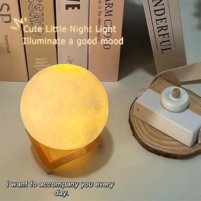 1pc Moon Lamp, LED Night Lamp DIY Planet Lamp, Moon Ball Luminous Battery Model, Wooden Stand, Gifts for Girls Boys Women Men