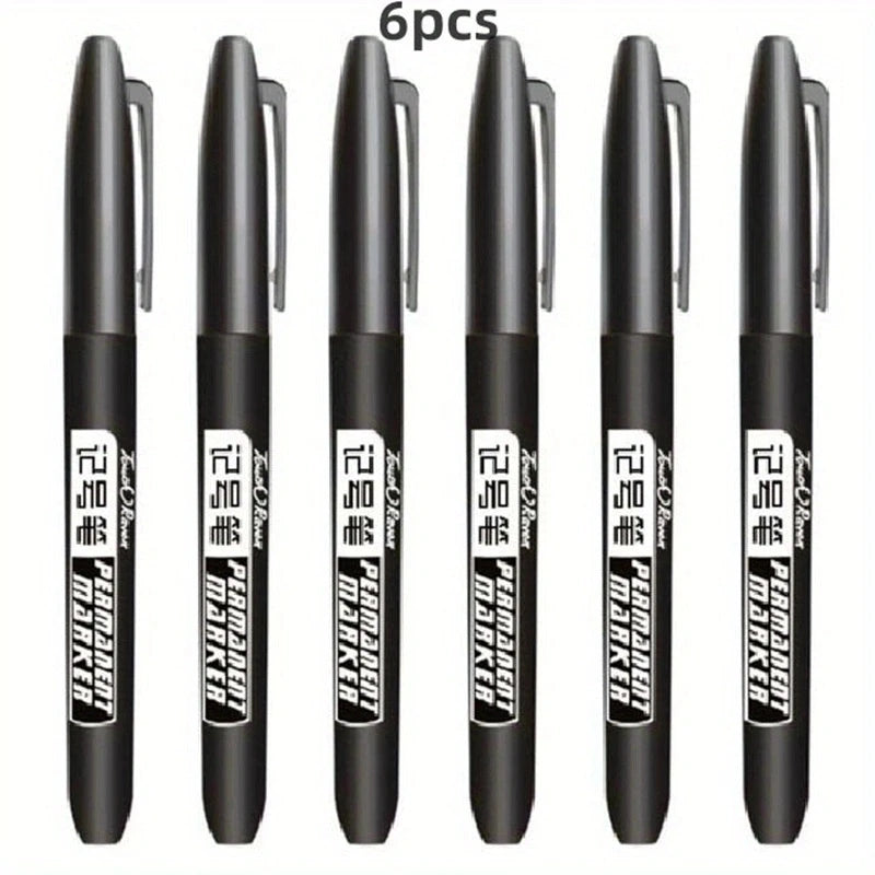 6 Pcs/Set Permanent Art Marker Pen Fine Point Waterproof Ink Thin Nib Crude Nib Black Blue Red Ink 1.5mm Fine Color Marker Pens