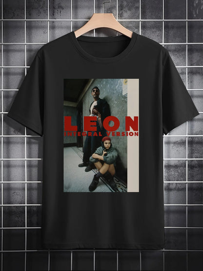 Men'S Casual Crew Neck T-Shirt with Leon 3D Print Graphic, Sleek Black Short Sleeve Tee, Perfect Gift for Men