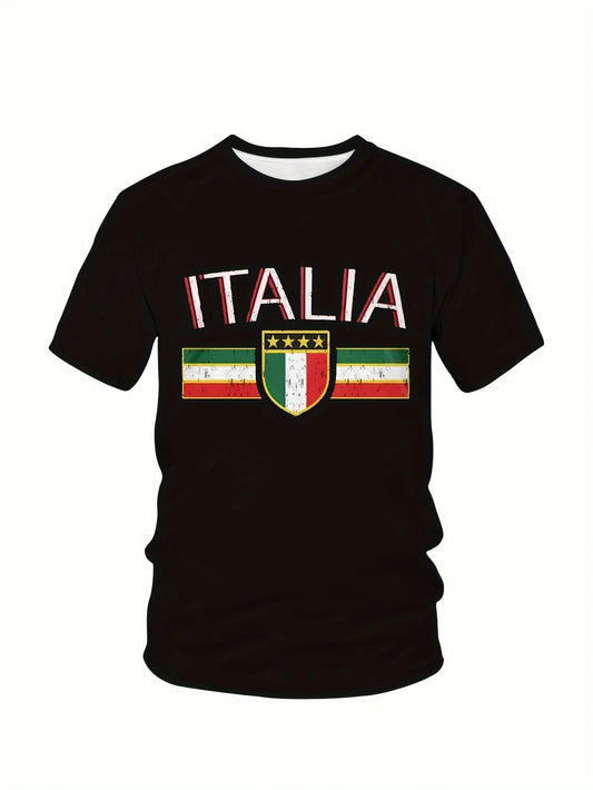 Short Sleeve Men s ITALIA Graphic Print Crew Neck T-shirt for Summer Outdoor