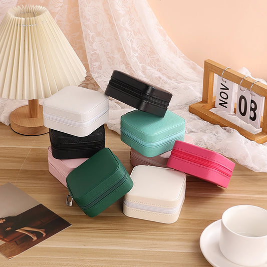 PU Leather Jewelry Mini Storage Box Travel Home Bracelet Earrings Storage Display Case For Women Ring Jewelry Portable Organizer