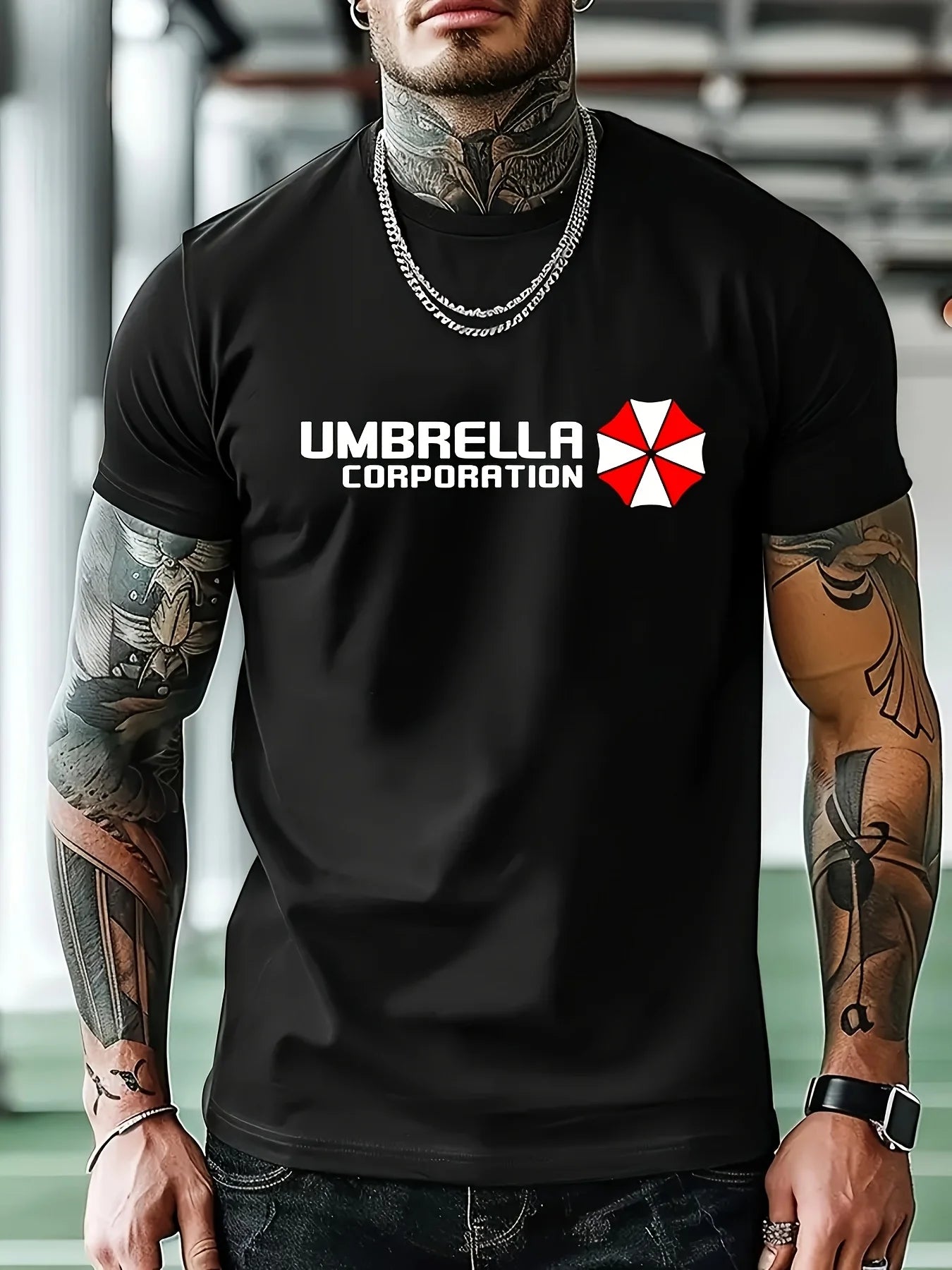 Men's Light Blue Umbrella Corporation Graphic T-Shirt - Casual Summer Short Sleeve Crewneck, Soft Polyester Blend
