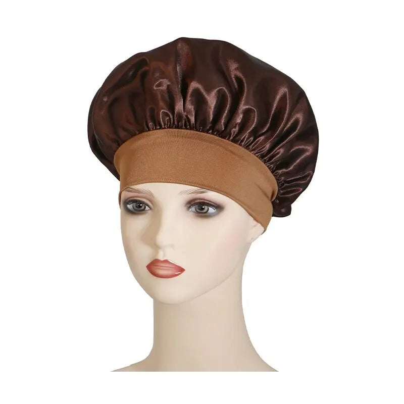 Wide-brimmed High Elastic Hair Band Female Pile Cap Autumn Lunar November Beauty Hair Care Hat Satin Nightcap