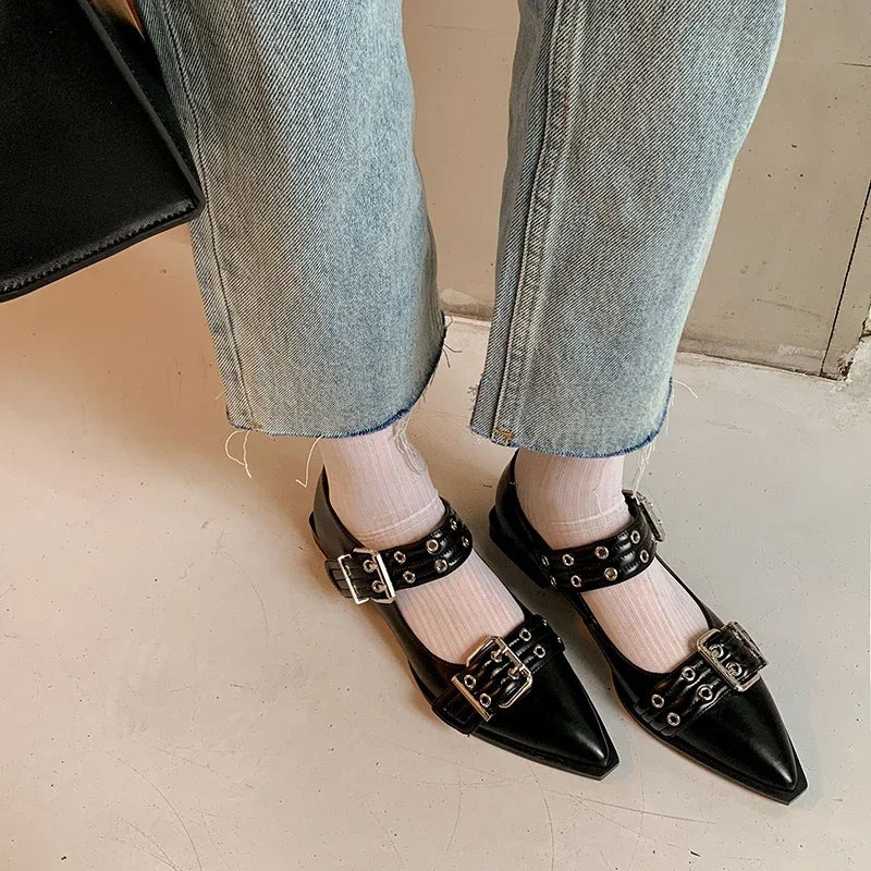 Women's Shoes Designer Luxury Low Heel Pumps Buckle Fashion Ladies Flats Shoe Mules Slingback Pointed Toe Casual Platform Sandal