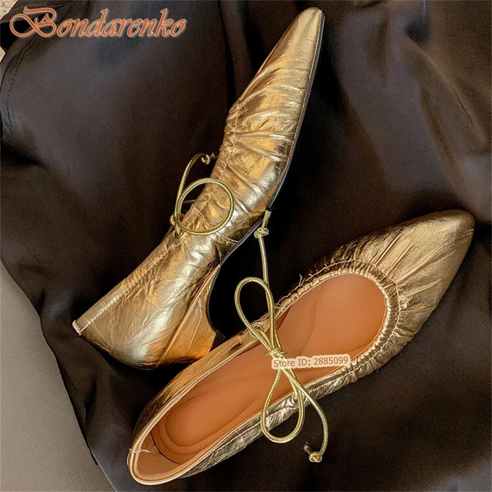 Retro Pleated Pumps Women Sexy Shoes Lace Up Solid Pointy Toe Chunky Med Heels New Style Pumps Summer Casual Shoes Designer