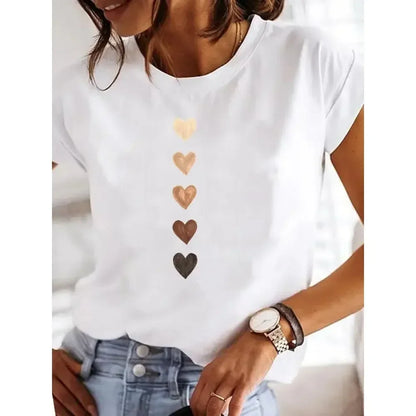 New in Y2k Love Heart Print Women Summer T Shirt Girl O Neck Funny Y2K Tops Tee Female 90s Casual Clothing