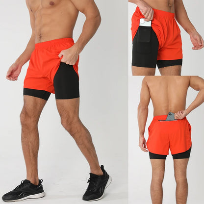 Men's Running Shorts Quick-drying Fitness Black Double Layer Shorts Men New Sport Workout Training Bodybuilding Short Pants