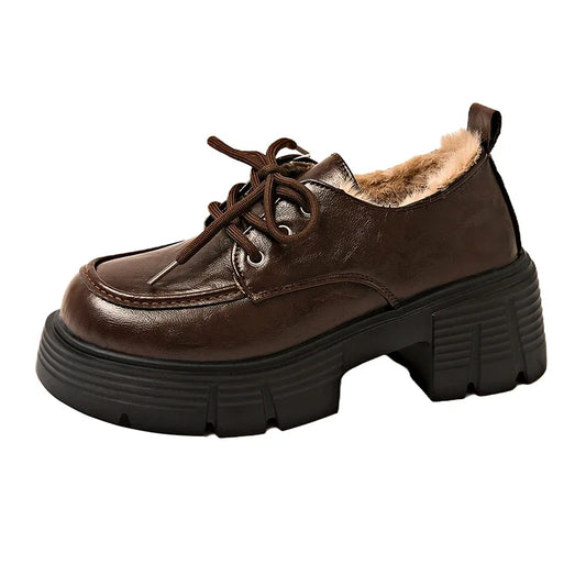 Autumn/Winter Classic Vintage Solid Mid-heel Wedges New Women's Mary Jane Fashion Boots with Velvet Warm Non-slip Soft Soles