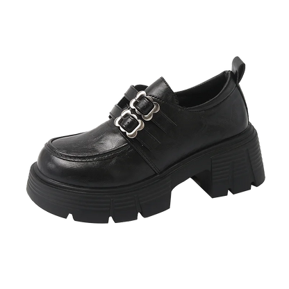 Women's Leather Shoes with High and Low Heels, Fashionable and Versatile New High-quality Retro-style Shoes with A Single Heel