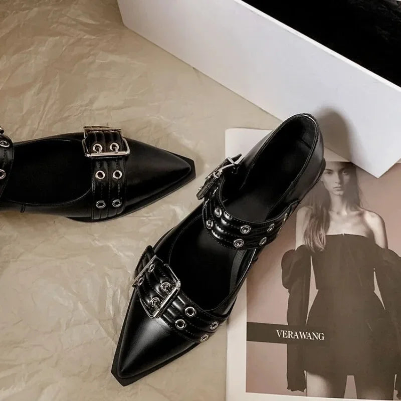 Women's Shoes Designer Luxury Low Heel Pumps Buckle Fashion Ladies Flats Shoe Mules Slingback Pointed Toe Casual Platform Sandal