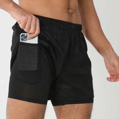 Men's Running Shorts Quick-drying Fitness Black Double Layer Shorts Men New Sport Workout Training Bodybuilding Short Pants