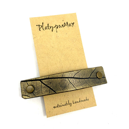 Rustic Gold Oak Leaf Imprint Hair Clip / Leather Barrette-3