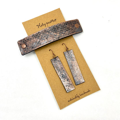 Bronze Weave Textured Barrette and Earring Gift Set-1