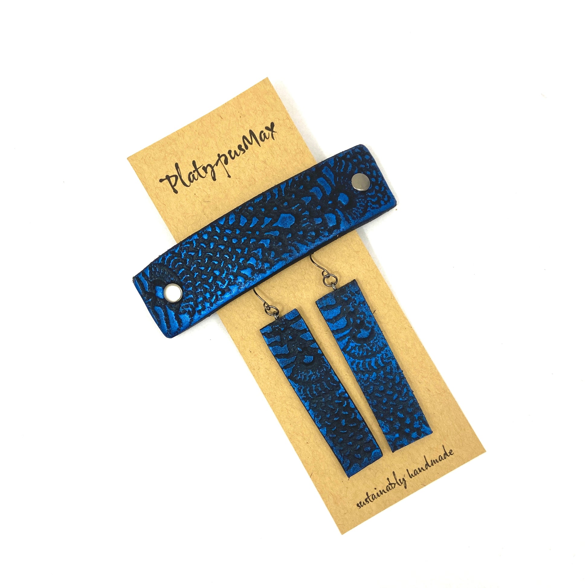 Cobalt Blue & Black Lace Texture Barrette and Earring Gift Set-0