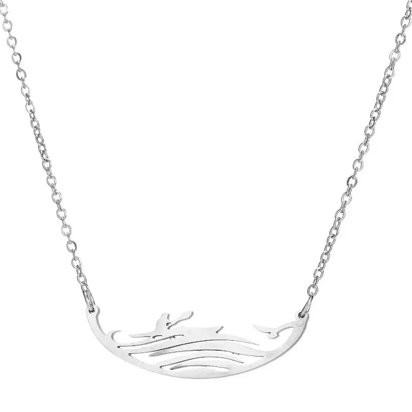 Sport Kayaking Pendant Neckalce Engraved Stainless Steel Jewelry for Women & Men Handmade Jewelry Surfing Boating Collares