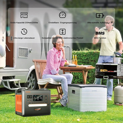 SOLARPLAY Q2402M Outdoor Generator 2400W MPPT Portable Power Station with 1/2 X 200W Folable Solar Panels Trolley For RV Camping