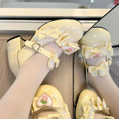Original Sweet Strawberry Bow Cute Girl Lolita Shoes 2025 New Kawaii Princess Mary Jane Shoes Temperament Women's High Heels