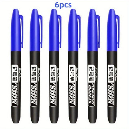 6 Pcs/Set Permanent Art Marker Pen Fine Point Waterproof Ink Thin Nib Crude Nib Black Blue Red Ink 1.5mm Fine Color Marker Pens