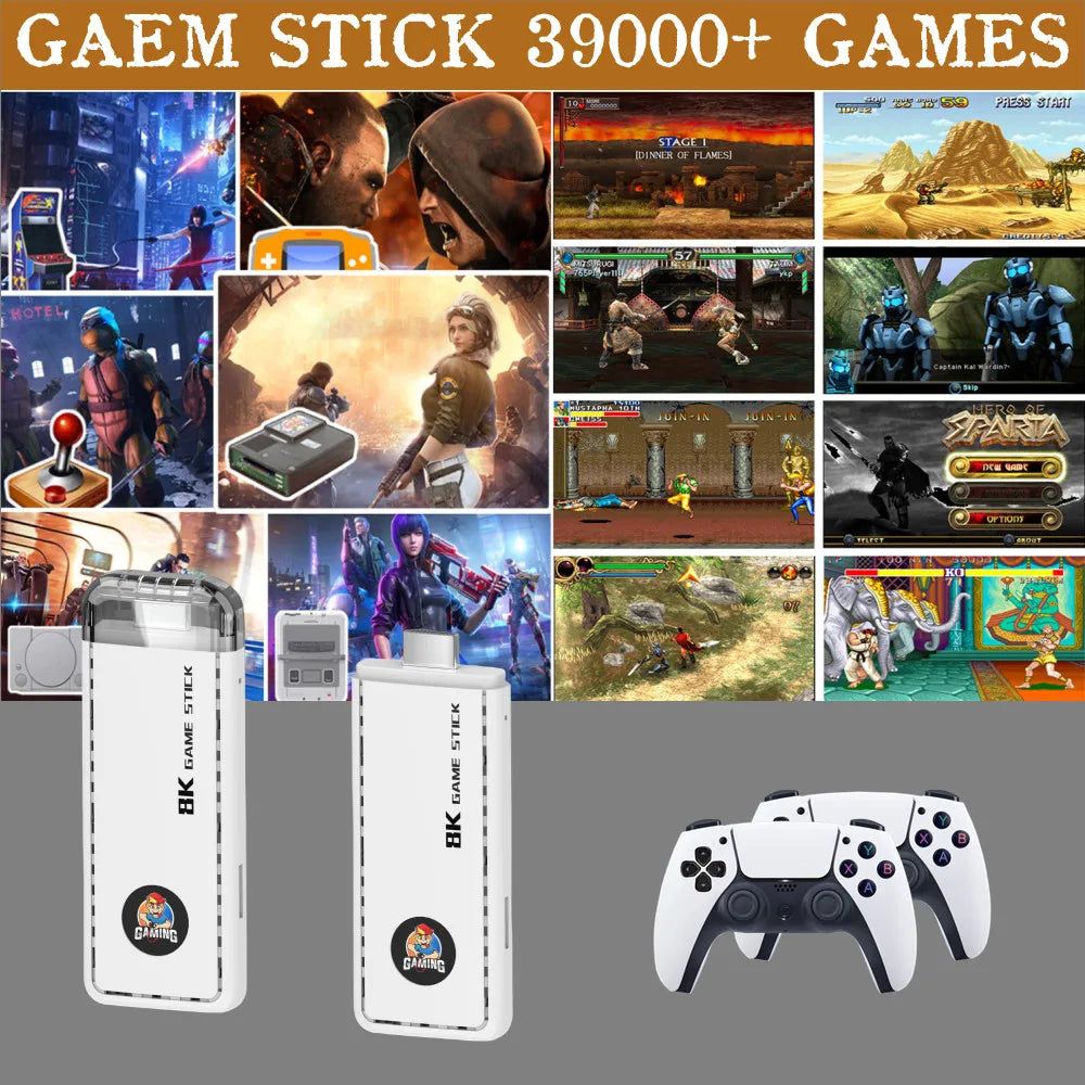 Game Stick Video Console 30000 Games Double Wireless Controller Gamestick Retro Games Consola 4K Output, 15 Classic Emulators
