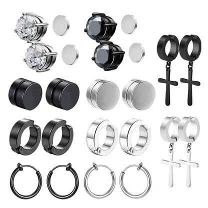 6 Pcset Crystal Strong Magnetic Ear Stud Clip Earrings for Men and Women Punk Round Zircon Magnet Earrings Non Piercing Jewelry