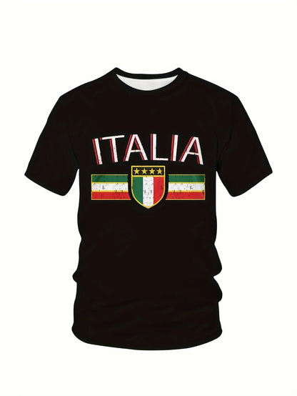 Short Sleeve Men s ITALIA Graphic Print Crew Neck T-shirt for Summer Outdoor