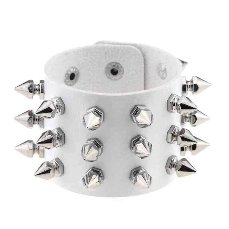 2024 Pu Leather Studded Bracelet Choker Punk Spike Rivets Cuff Black Wristband Adjustable Cuff Bangle
