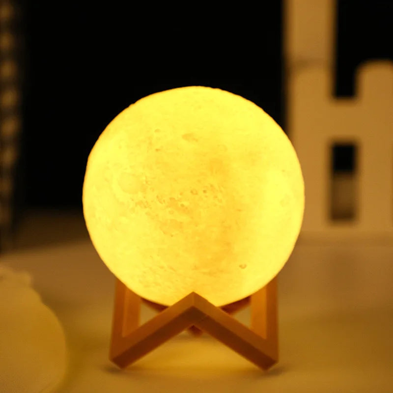 1pc Moon Lamp, LED Night Lamp DIY Planet Lamp, Moon Ball Luminous Battery Model, Wooden Stand, Gifts for Girls Boys Women Men