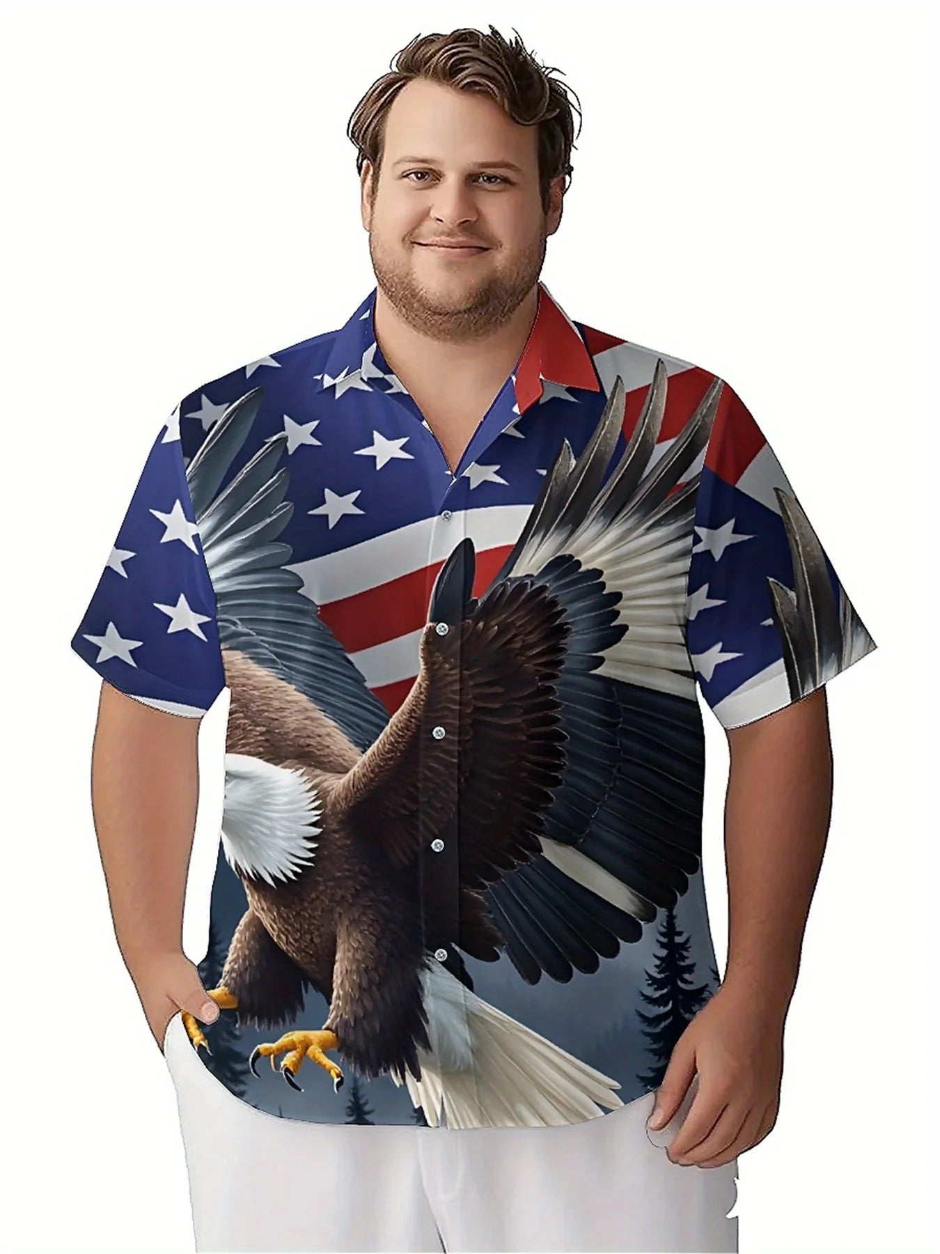 Men's Plus Size Hawaiian Shirts Independence Day Pattern, Button Up Shirts, Unisex Casual Clothing, Summer Tops