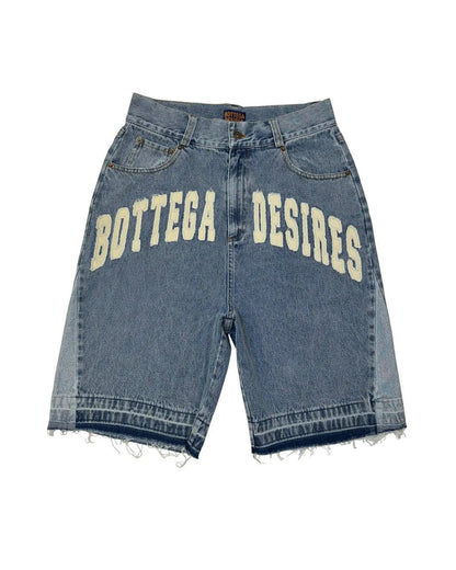 Bottega Desires Trend Men's Fried Street Loose Five-point Pants Fashion Trendy Brand Retro Y2k Letter Denim Shorts Baggy Jeans