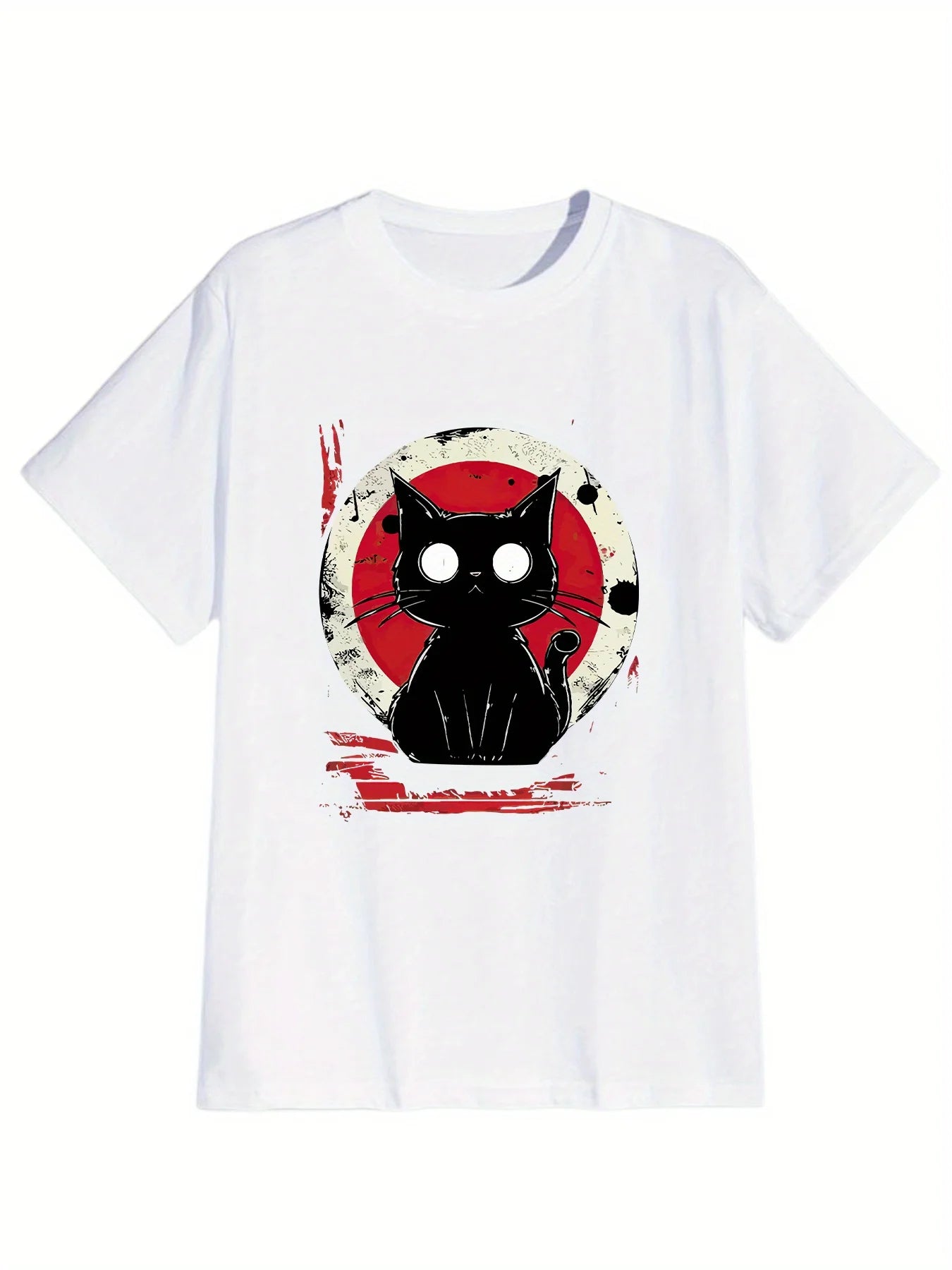 Durable] Men's Retro Cat Graphic T-Shirt - Black Short Sleeve Crewneck, 100% Cotton