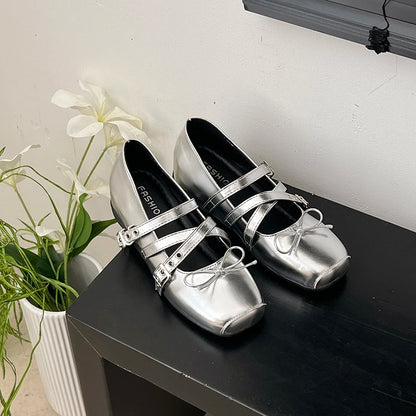 New Butterfly-knot Women Mary Jane Shoes Elegant Square Toe Dress Ladies Casual Internal Elevation Ballet Shoes