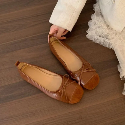 Autumn New Square Toe Shallow Mouth Bow Soft Sole Non-slip Wear-resistant Square Heel Shoes Low Heel Single Shoes