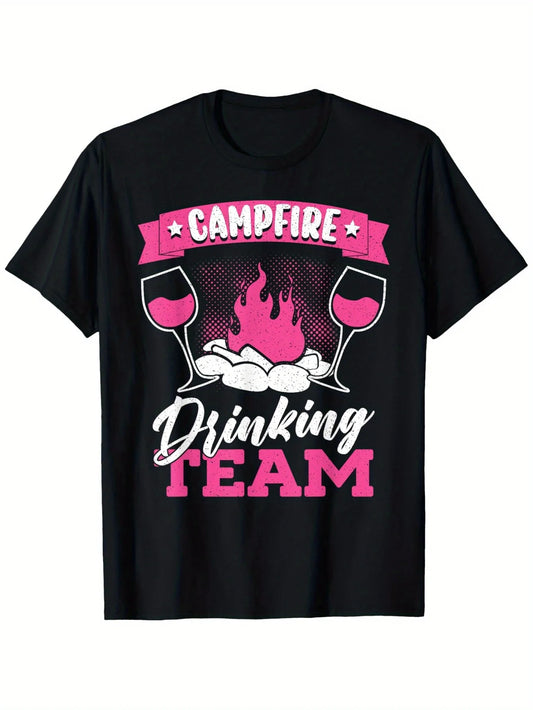 Camping Drunk Alcohol Wine Campfire Drinking Team T-Shirt