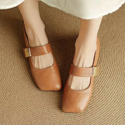 2025 Spring and Autumn New Low Heel Shallow Mouth Round Toe Soft Face Retro Wear-resistant Outside Women's Shoes