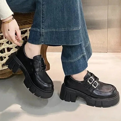 Women's Leather Shoes with High and Low Heels, Fashionable and Versatile New High-quality Retro-style Shoes with A Single Heel