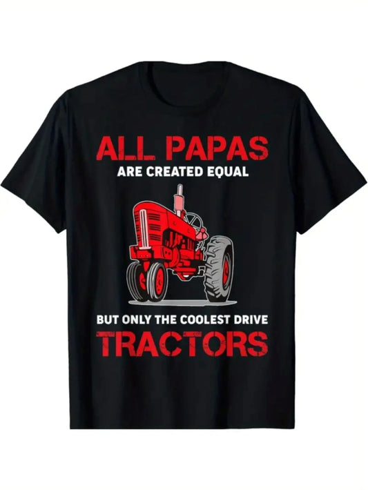 1pc Unisex Cotton Crew Neck T-Shirt - Casual Style, Geometric Tractor Print, All-Season Comfort