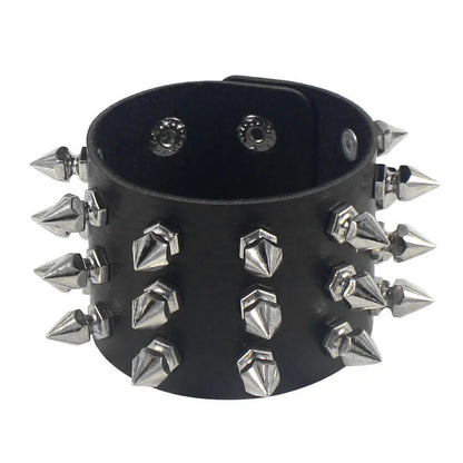 2024 Pu Leather Studded Bracelet Choker Punk Spike Rivets Cuff Black Wristband Adjustable Cuff Bangle