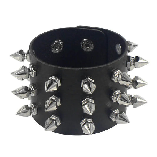 2024 Pu Leather Studded Bracelet Choker Punk Spike Rivets Cuff Black Wristband Adjustable Cuff Bangle