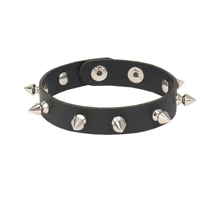 2024 Pu Leather Studded Bracelet Choker Punk Spike Rivets Cuff Black Wristband Adjustable Cuff Bangle