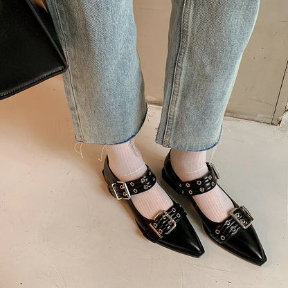 Women's Shoes Designer Luxury Low Heel Pumps Buckle Fashion Ladies Flats Shoe Mules Slingback Pointed Toe Casual Platform Sandal