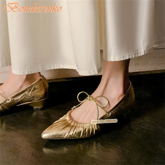 Retro Pleated Pumps Women Sexy Shoes Lace Up Solid Pointy Toe Chunky Med Heels New Style Pumps Summer Casual Shoes Designer