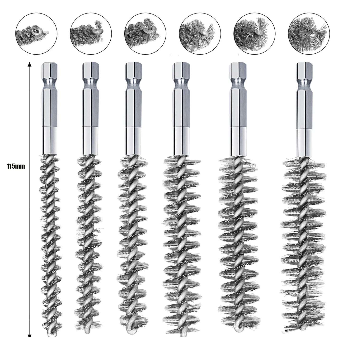 Wire Brush Drill Bore Cleaning Brush 1/4 " Hexagonal Handle Stainless Steel Brush for Anti-rust Cleaning of Pipe Ports 8-19mm