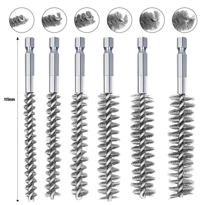 Wire Brush Drill Bore Cleaning Brush 1/4 " Hexagonal Handle Stainless Steel Brush for Anti-rust Cleaning of Pipe Ports 8-19mm
