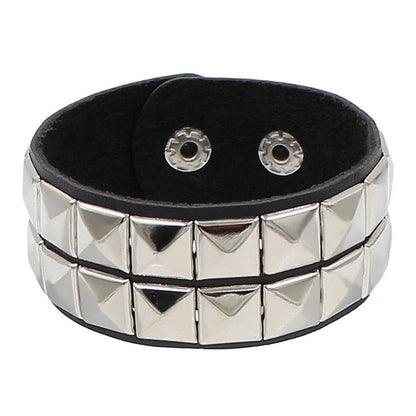 2024 Pu Leather Studded Bracelet Choker Punk Spike Rivets Cuff Black Wristband Adjustable Cuff Bangle