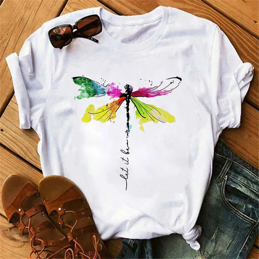 gothic Women's Butterfly Tree Print Harajuku T-Shirt Round Neck Top Short Sleeve Casual Summer Tee Shirt