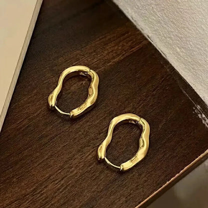 Gold Silver Color Irregular Geometric Metallic Hoop Earrings for Women Simple Cool Ear Buckle Personalized Party Fashion Jewelry