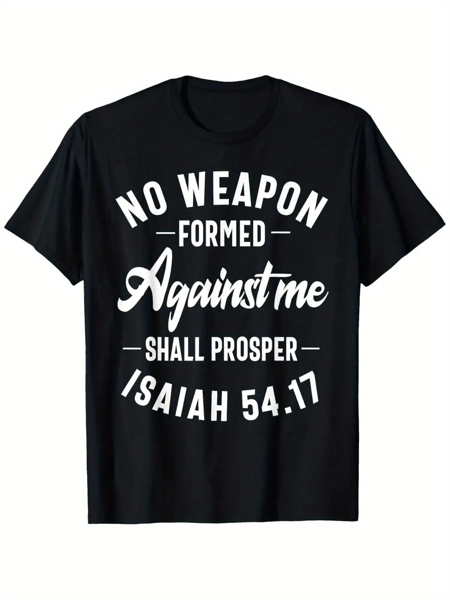 Men'S 100% Cotton Christian Faith T-Shirt - "No Weapon Formed Against Me Shall Prosper" Isaiah 54:17 Print, Casual Round Neck