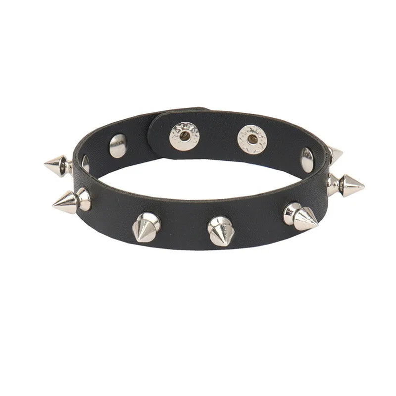 2024 Pu Leather Studded Bracelet Choker Punk Spike Rivets Cuff Black Wristband Adjustable Cuff Bangle