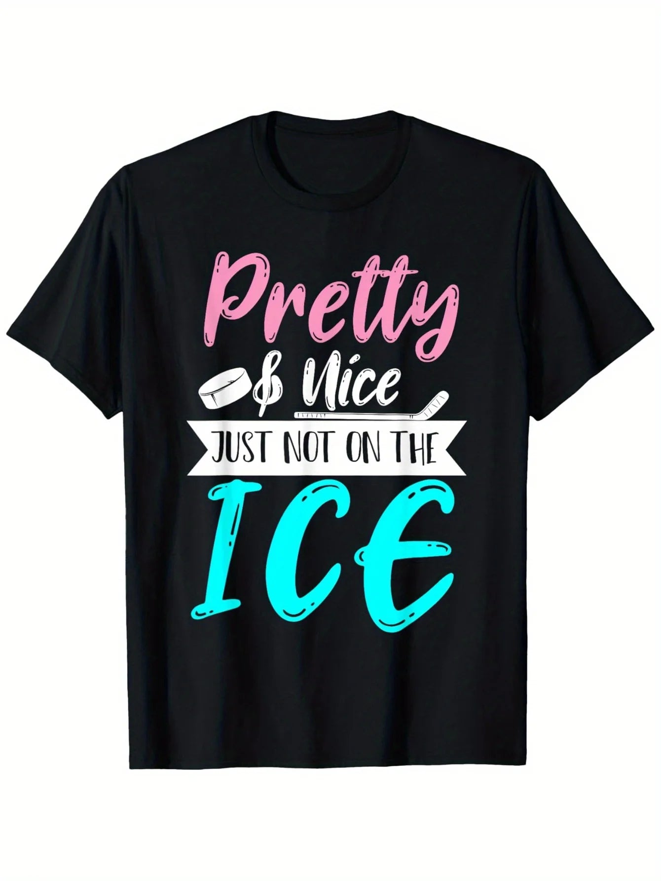 Pretty & Nice Ice Hockey Graphic T-Shirt for Girls - Fun Sports Design, Short Sleeve, Crew Neck, Machine Washable
